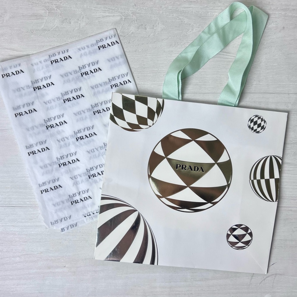 Prada White and Silver Geometric Gift Bag